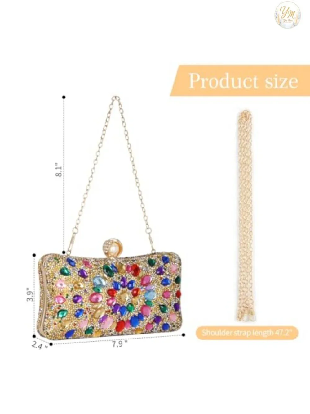 Sparkling Rhinestone Evening Bag with Detachable Chains - Luxury Clutch